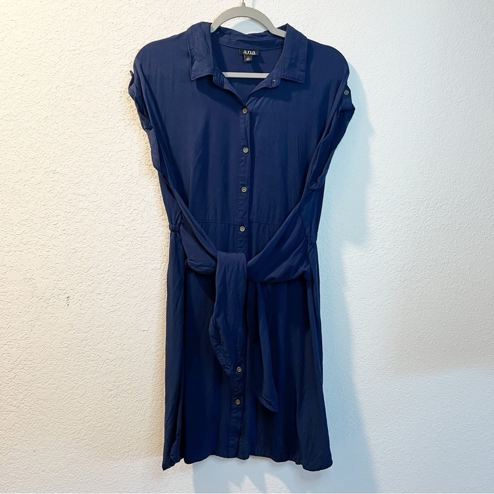 Women’s Ana blue button front tie waist mini dress size large L